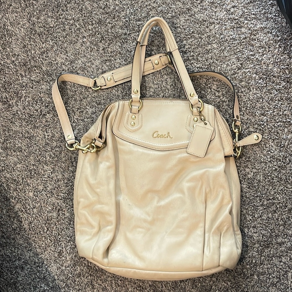 Coach taupe shoulder/hand bag
